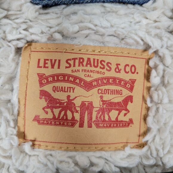 LEVI STRAUSS Sherpa Lined Denim Jean Jacket Trucker Snap Front SIZE XS - Picture 13 of 16